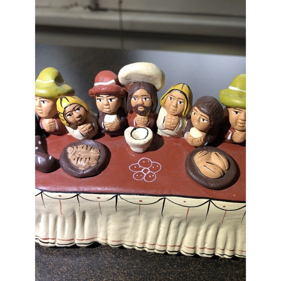 Last Supper Apostles Jesus Pottery Peruvian Religious FolkArt Figure DecorEaster - Picture 3 of 11